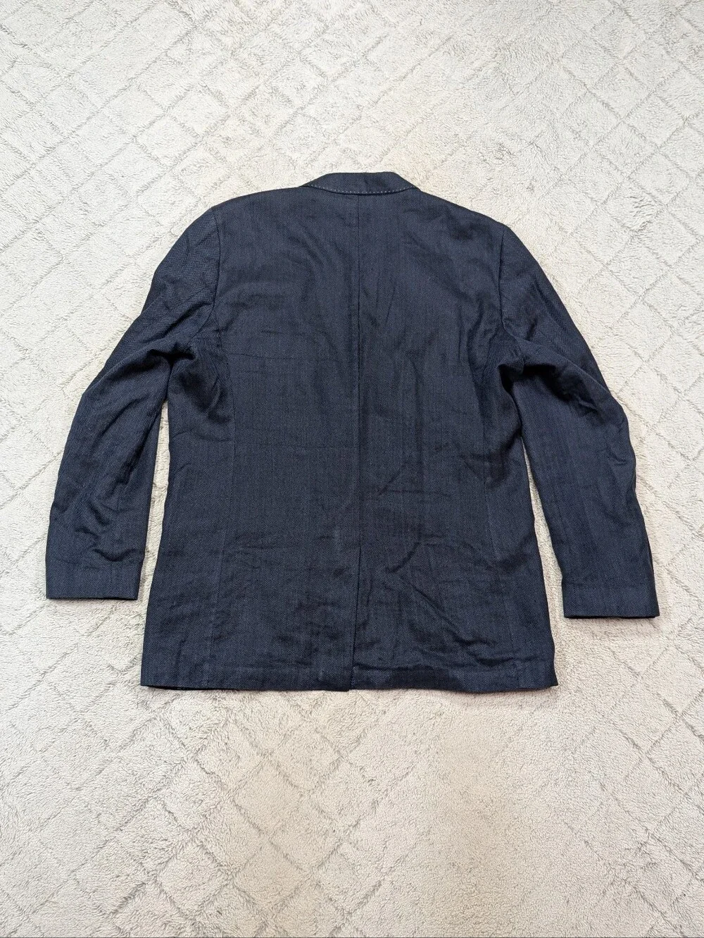 Robert Graham Jacket Mens 42R Blue Herringbone Linen Blend Unstructured Blazer